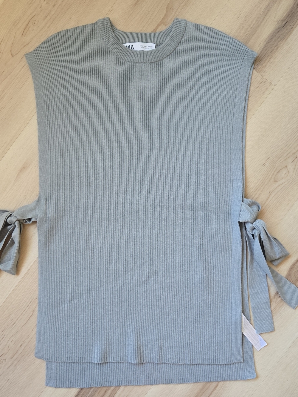 Zara Ribbed Knit Sleeveless Vest With Side Ties, Grey, Size Small